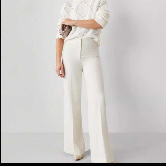 ANN TAYLOR THE PERFECT PETITE WIDE LEG PANT WINTER WHITE $139 12 P - Picture 1 of 10